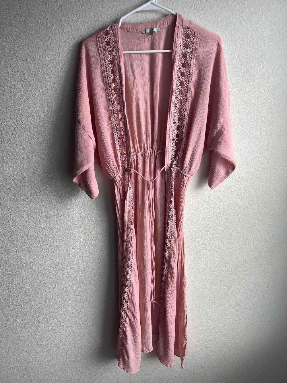 Love Tree Blush Pink Crochet Trim Kimono Duster Cardigan Jacket Size S